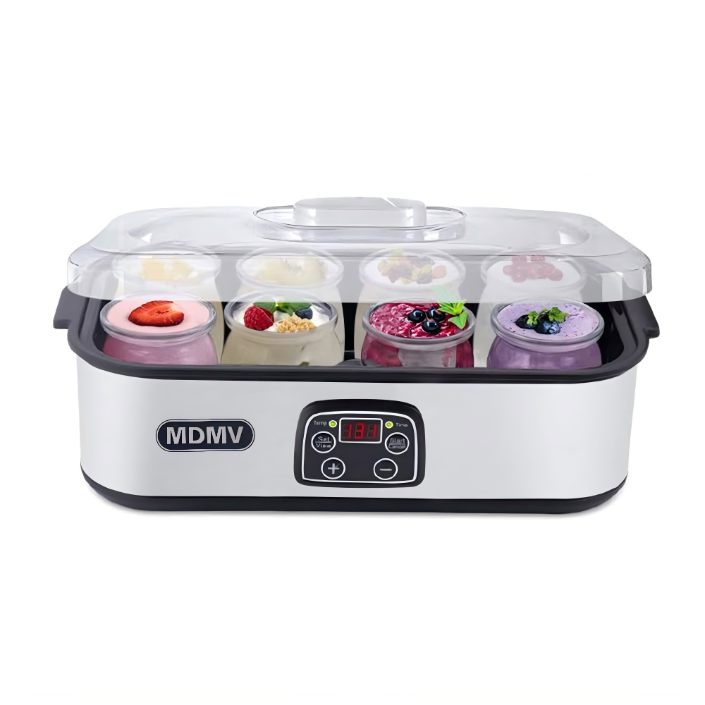 MDMV Electronic Yogurt Maker - 25W Stainless Steel Body, 1.5L 8 Glass Jars